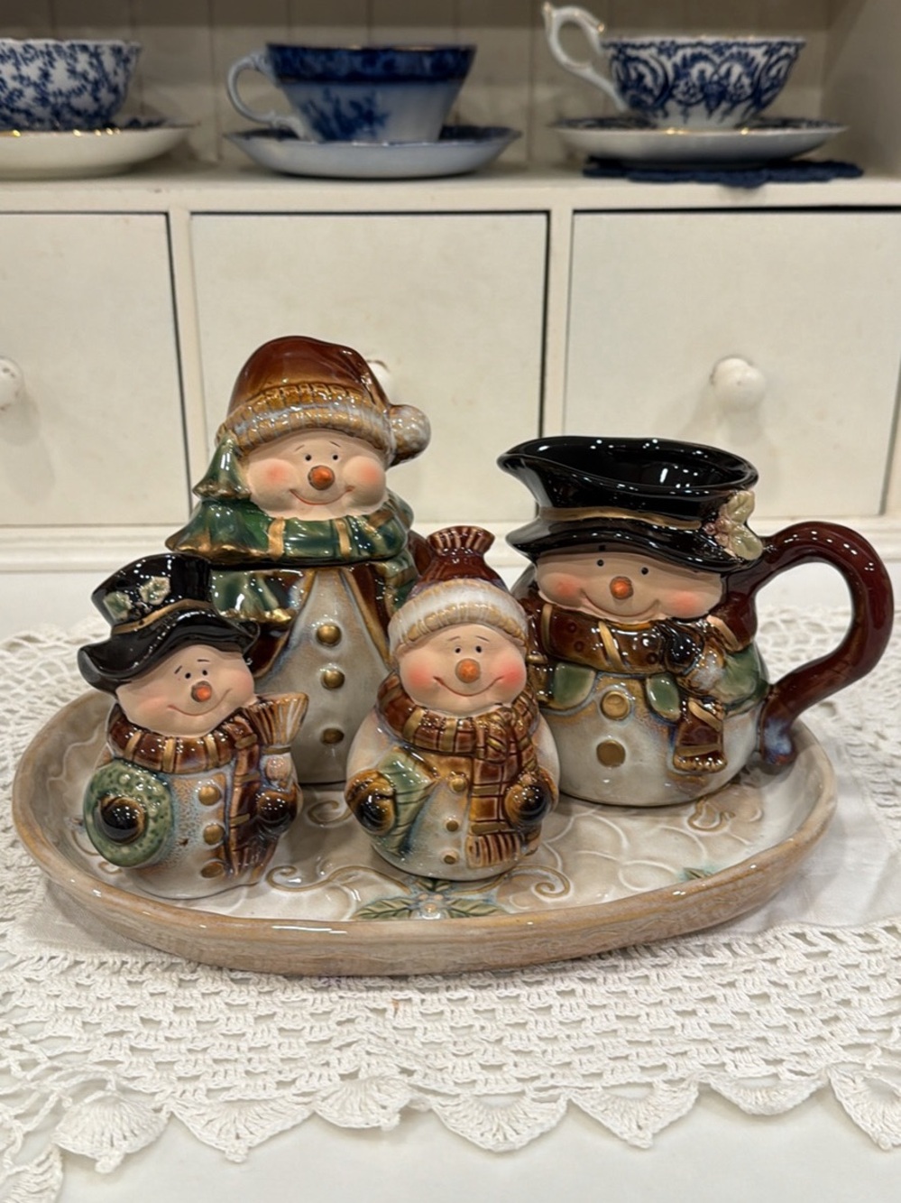 Ceramic Snowman Holiday Serving Set - Brown & Green